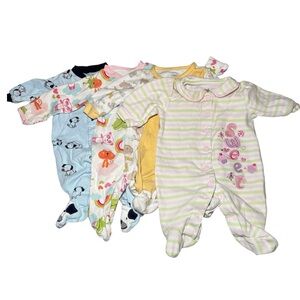Lot of 4 Baby Girl One-Piece Footed Pajama / Sleepwear for Newborn 100%
Cotton